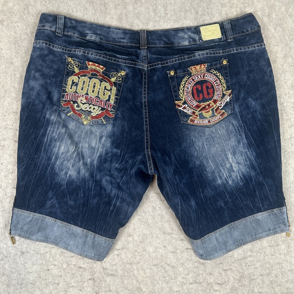Coogi Australia Womens‎ Denim Shorts Size 24W Blue Stretch Embroidered 5 Pockets